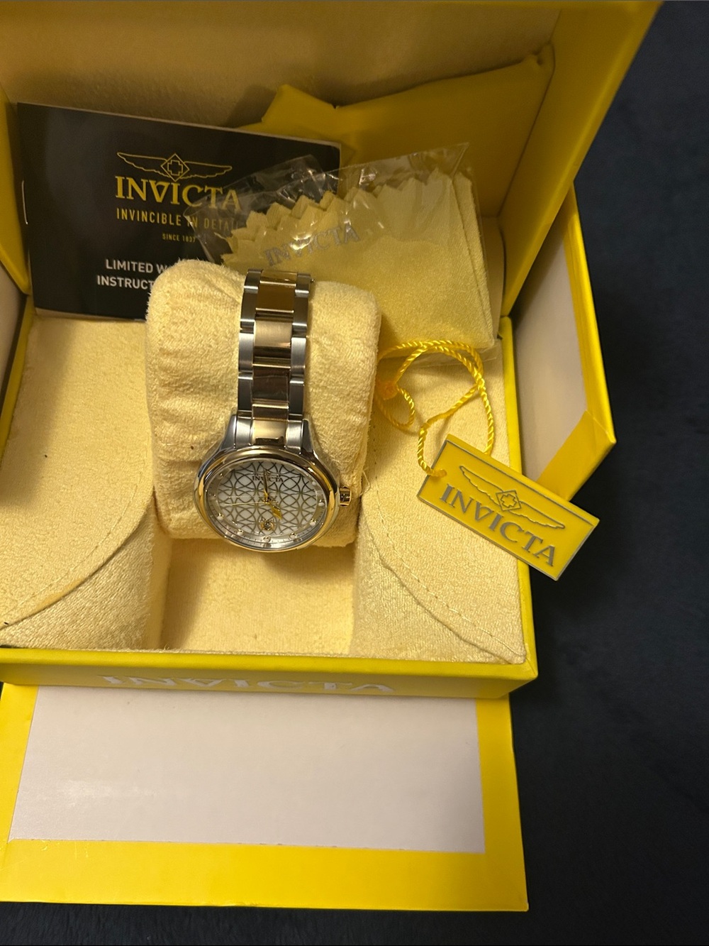 Invicta Two-Tone Silver and Gold Women's Watch with Geometric White Dial - Picture 4 of 6